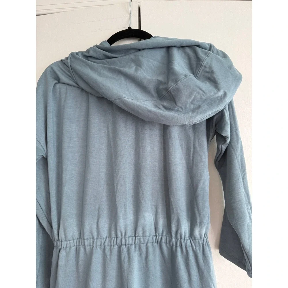 Soft Surroundings Hooded‎ Henley Midi Dress Blue Grey Elastic Waist Small
